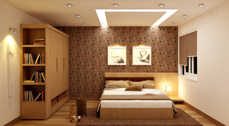 Không gian phòng ngủ thư giãn với ánh sáng dịu nhẹ của đèn led ốp nổi